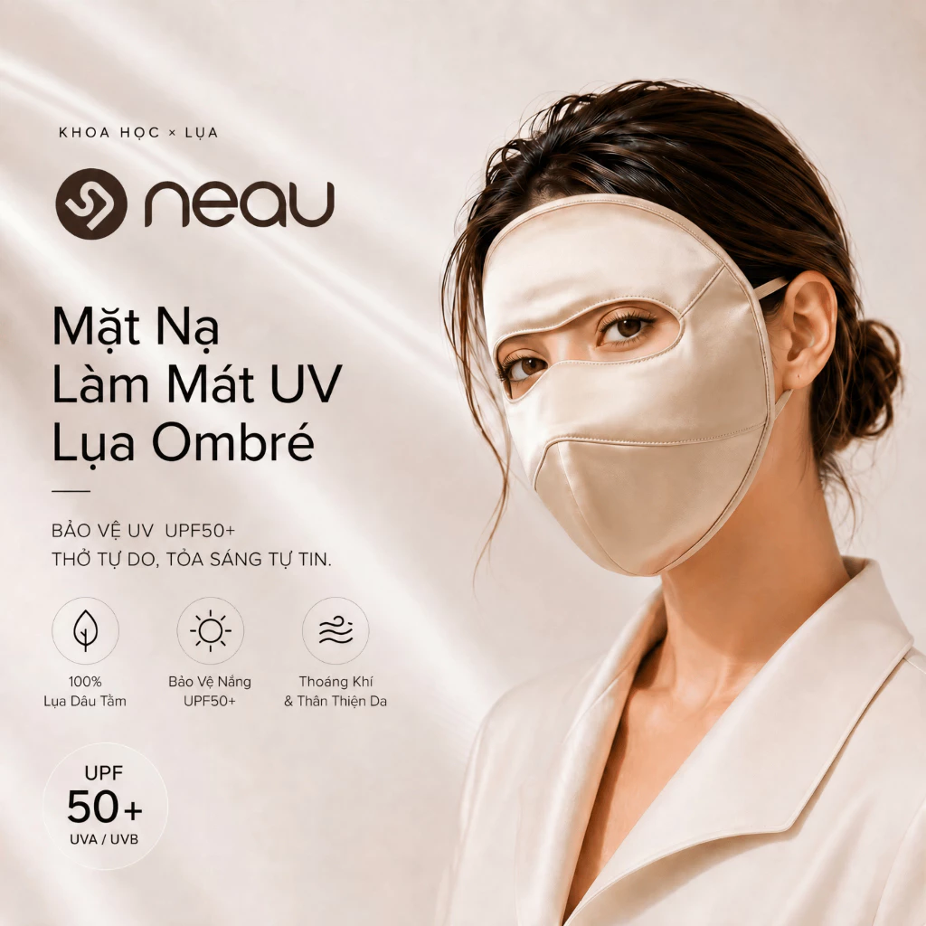 NEAU Ombré Silk UV Cooling Full Face Khẩu Trang Chống Nắng Toàn Mặt Lụa Tơ Tằm Mulberry 100% UPF50+ Đi Xe Máy MS851