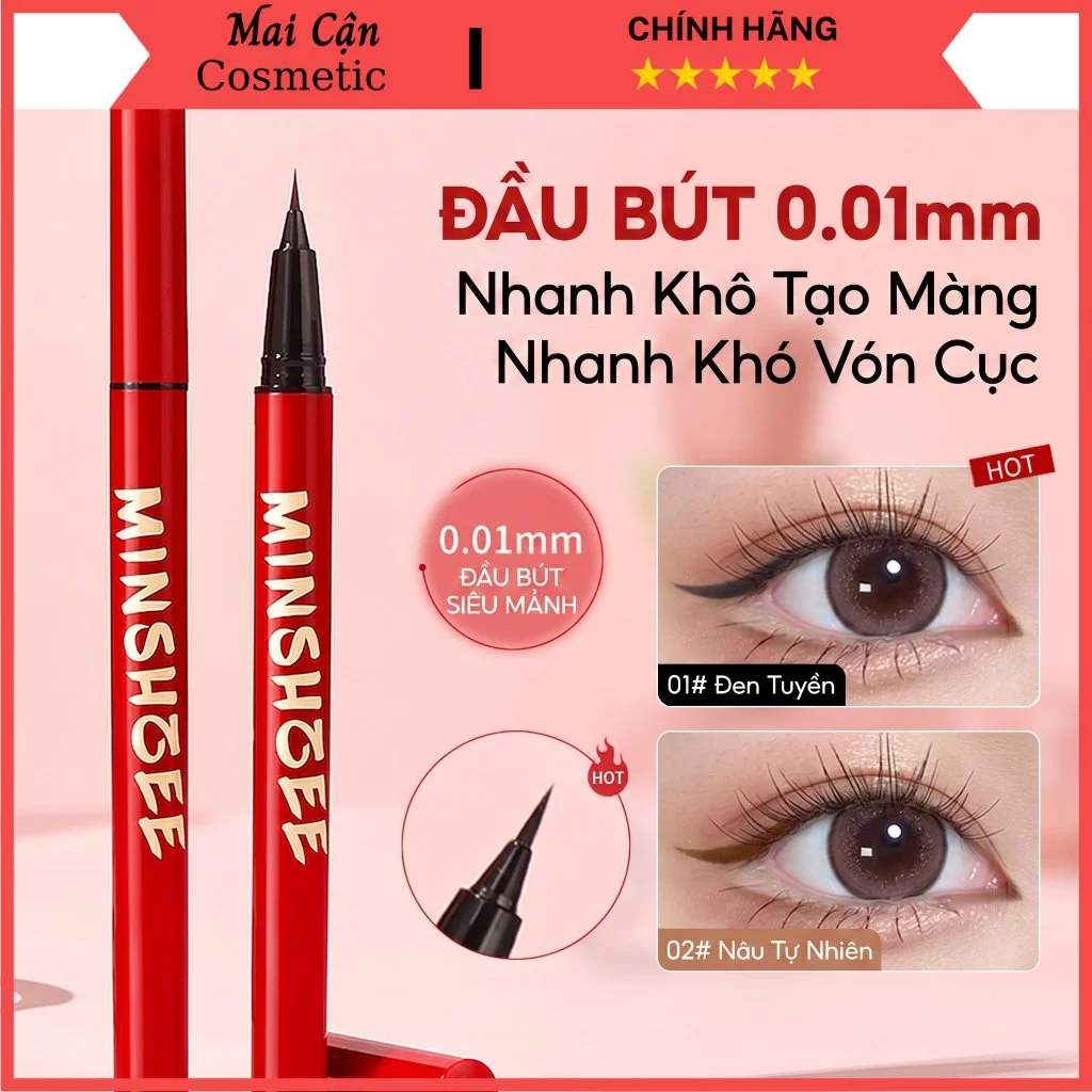 Bút Kẻ Mắt Nước MINSHEE Vỏ Đỏ Đầu Bút Siêu Mảnh 0.01mm Kháng Nước Nhanh Khô Lâu Trôi Không Lem Chính Hãng