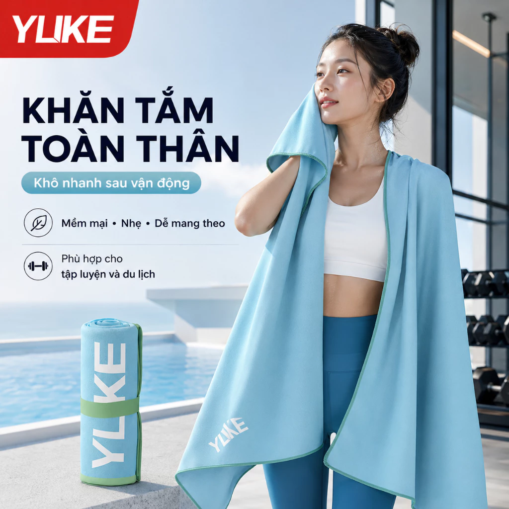Khăn tắm thể thao Shiwei Ylike cao cấp khô nhanh, khăn lau toàn thân đi bơi gym yoga du lịch 828