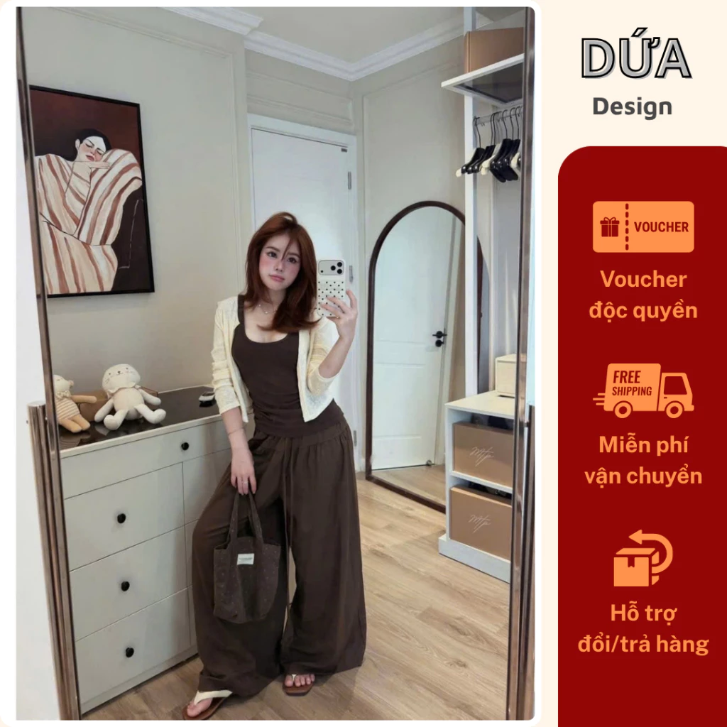 P3 Set 3 Món Tiểu Thư Chất Cotton Quần Suông Ống Rộng Mềm Mịn Phong Cách Hàn Quốc