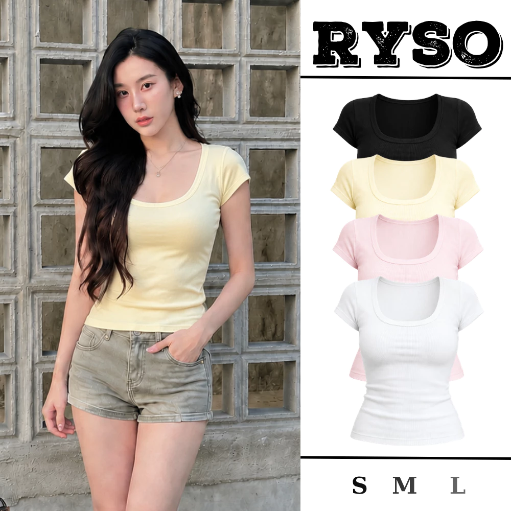 Áo Thun Nữ Cổ Vuông Tay Ngắn Chất Vải Borip Mềm Mịn Co Giãn 4 Chiều Ôm Body Tôn Dáng Basic RYSO