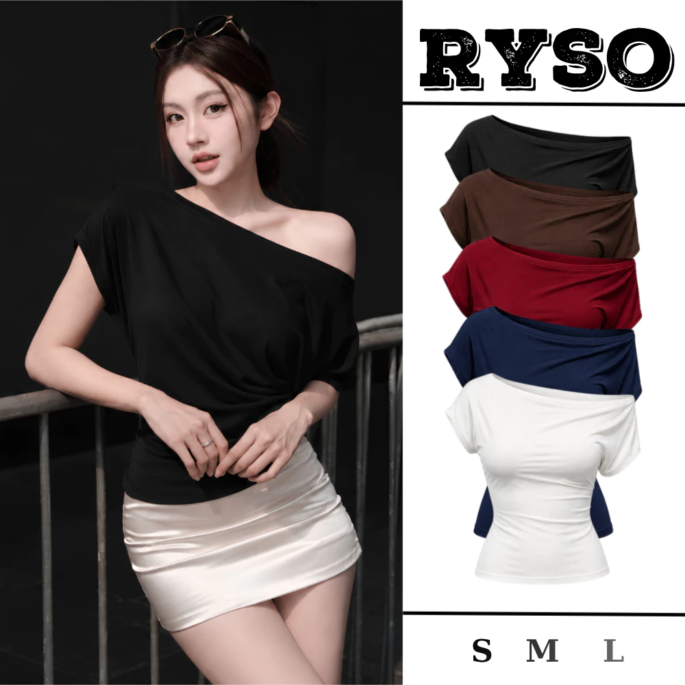 Áo Trễ Vai Nữ Borip Ôm Body Tay Cánh Dơi Cổ Thuyền Lệch Vai Tôn Dáng Co Giãn Mềm Mịn TN04 RYSO