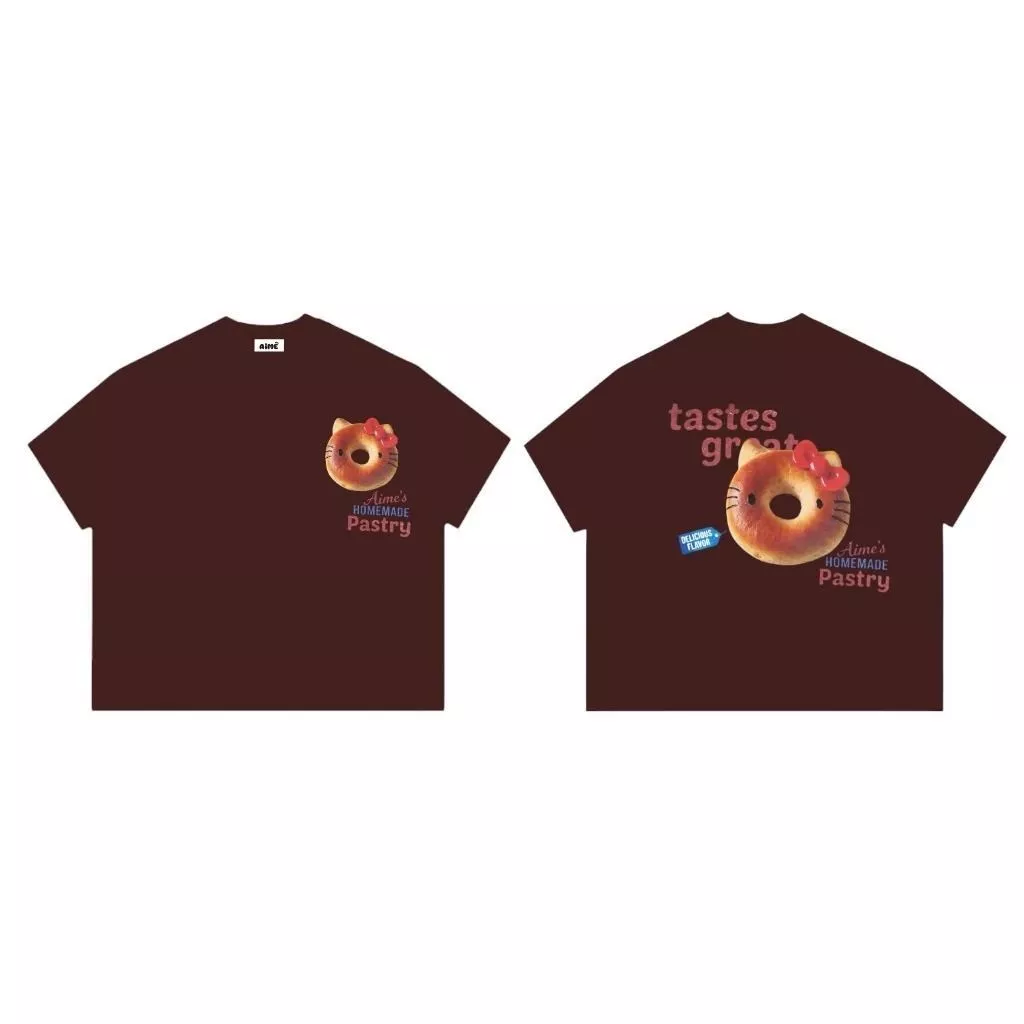Áo Thun  Boxy Nam Nữ Tay Lỡ Hình Bánh Donut Dễ Thương, Áo Phông Cartoon Cotton Thoáng Khí Phong Cách Hàn