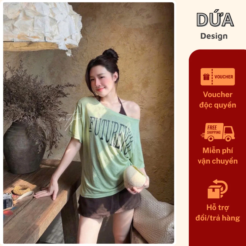 P8 Áo Futureyou Trễ Vai Chất Cotton Thoáng Mát Form Rộng Phong Cách Hàn Quốc