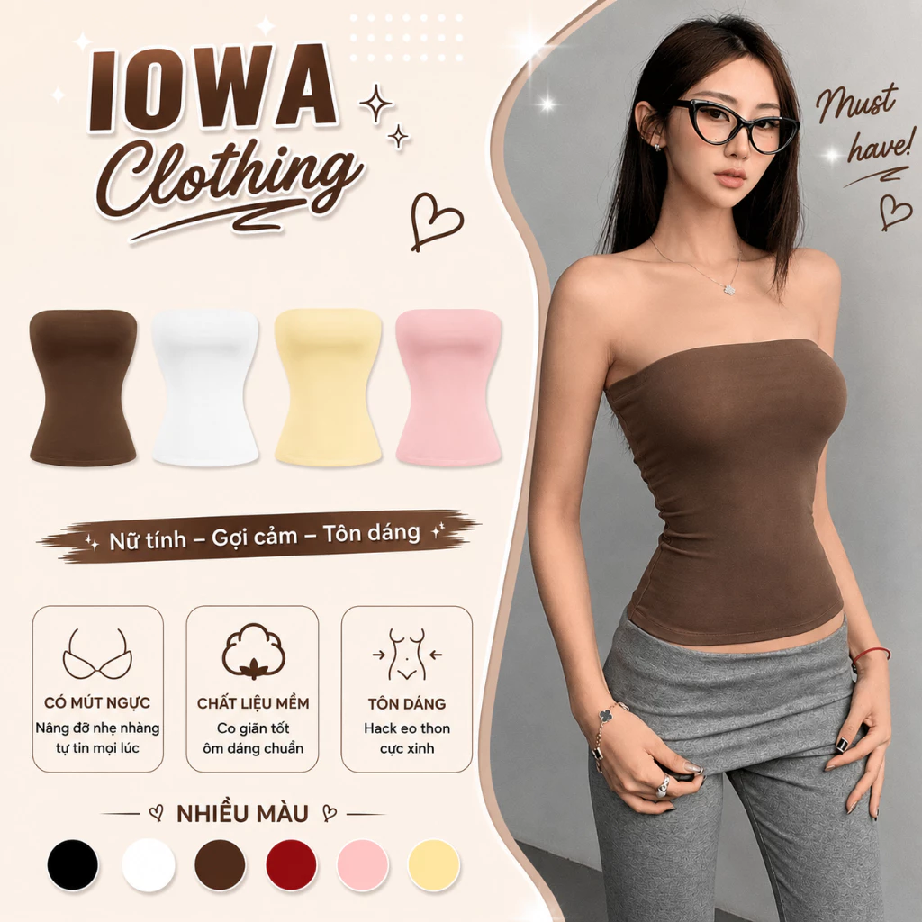 [CÓ MÚT/KO MÚT] Áo Ống Nữ Trơn Dáng Dài Ôm Body IOWA DD12 - Thun Borip Lụa Mềm Mịn, Quây Có Bigsize