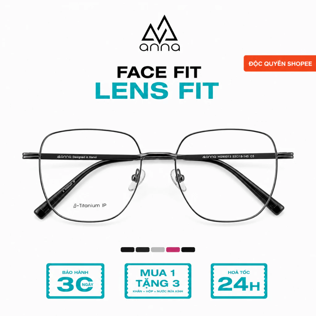 [TẶNG HỘP DA] Gọng kính mắt thời trang nữ ANNA thiết kế dáng vuông chất liệu titan cao cấp mỏng nhẹ HC90013
