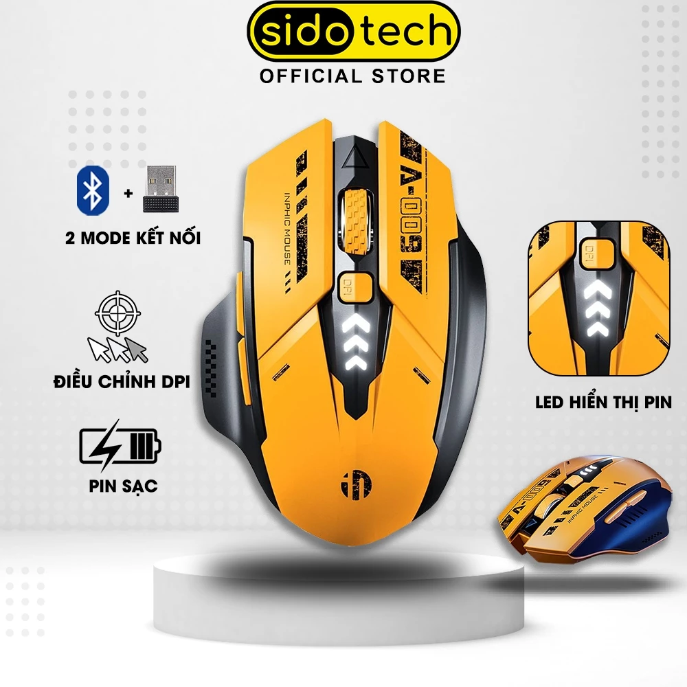 Chuột không dây bluetooth pin sạc SIDOTECH A9 gaming 6 nút bấm hiển thị pin máy tính laptop tablet kết nối Wireless 2.4G