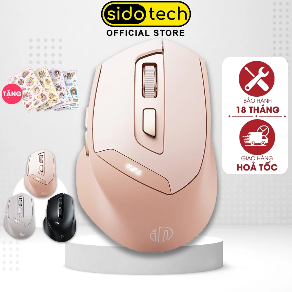 Chuột không dây bluetooth sạc pin SIDOTECH DR8 cute hồng trà sữa silent 6 nút bấm chống ồn pin 8 tuần laptop máy tính