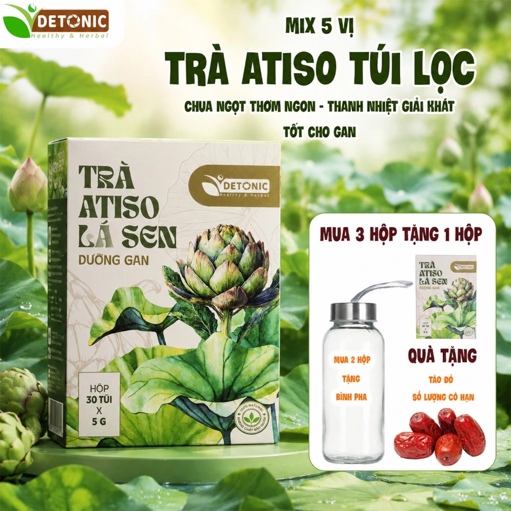 Trà Atiso túi lọc DETONIC mát gan, thanh nhiệt, giải độc gan, làm mới làm khoẻ lá gan, nguyên liêu thiên nhiên thảo mộc