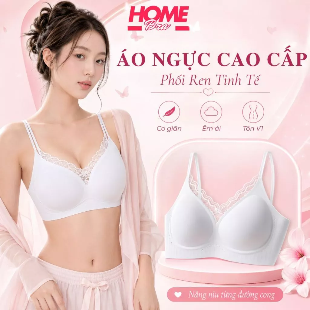 [ XẢ KHO ] Áo ngực bra nữ phối ren nâng ngực không gọng có mút đệm gom quả HOMEBRA A2606