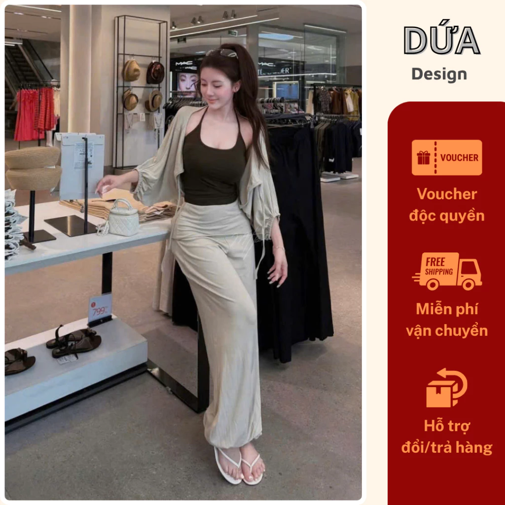 P18 Set Áo Quần Dáng Dài Quấn Biên Chất Cotton Mềm Mịn Phong Cách Tiểu Thư Sang Chảnh