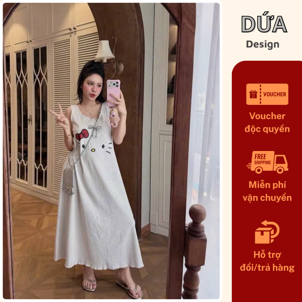 P20 Váy Kitty Suông Dáng Dài Chất Cotton Mềm Mịn Thoáng Mát Phù Hợp Đi Chơi Đi Dạo
