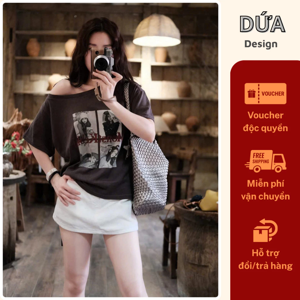 P22 Áo Monst Kcbkj Form Rộng Trễ Vai Chất Cotton Dễ Phối Đồ Phong Cách Hàn Quốc Trẻ Trung Năng Động