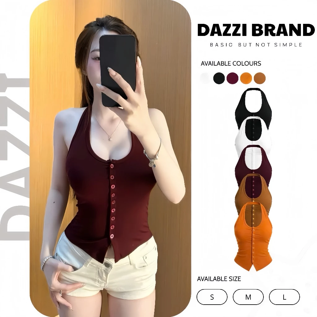 Áo Cổ Yếm Phối Nút Ôm Body Siêu Tôn Dáng Chất Cotton Mịn DAZZI women A04