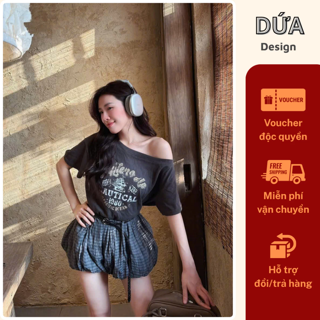 P23 Áo Nautical 1980 Trễ Vai Form Rộng Chất Cotton Mềm Mịn Dễ Phối Đồ Phong Cách Trẻ Trung Năng Động