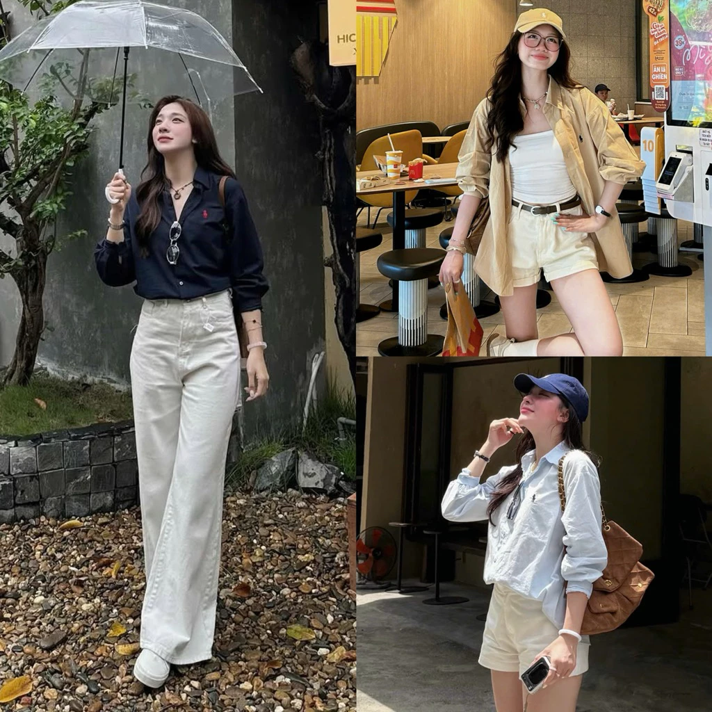 (ẢNH OLDSCHOOL) Áo sơ mi chất thô nhăn thêu ngựa basic A375