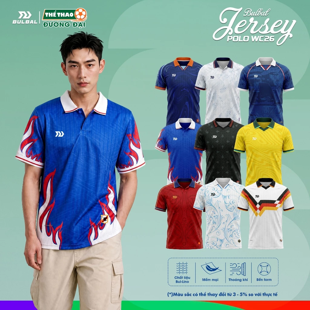 BST Áo Bóng Đá Bulbal Polo Jersey WC26 Vải Dệt Vân Thoáng Khí Thể Thao Đương Đại