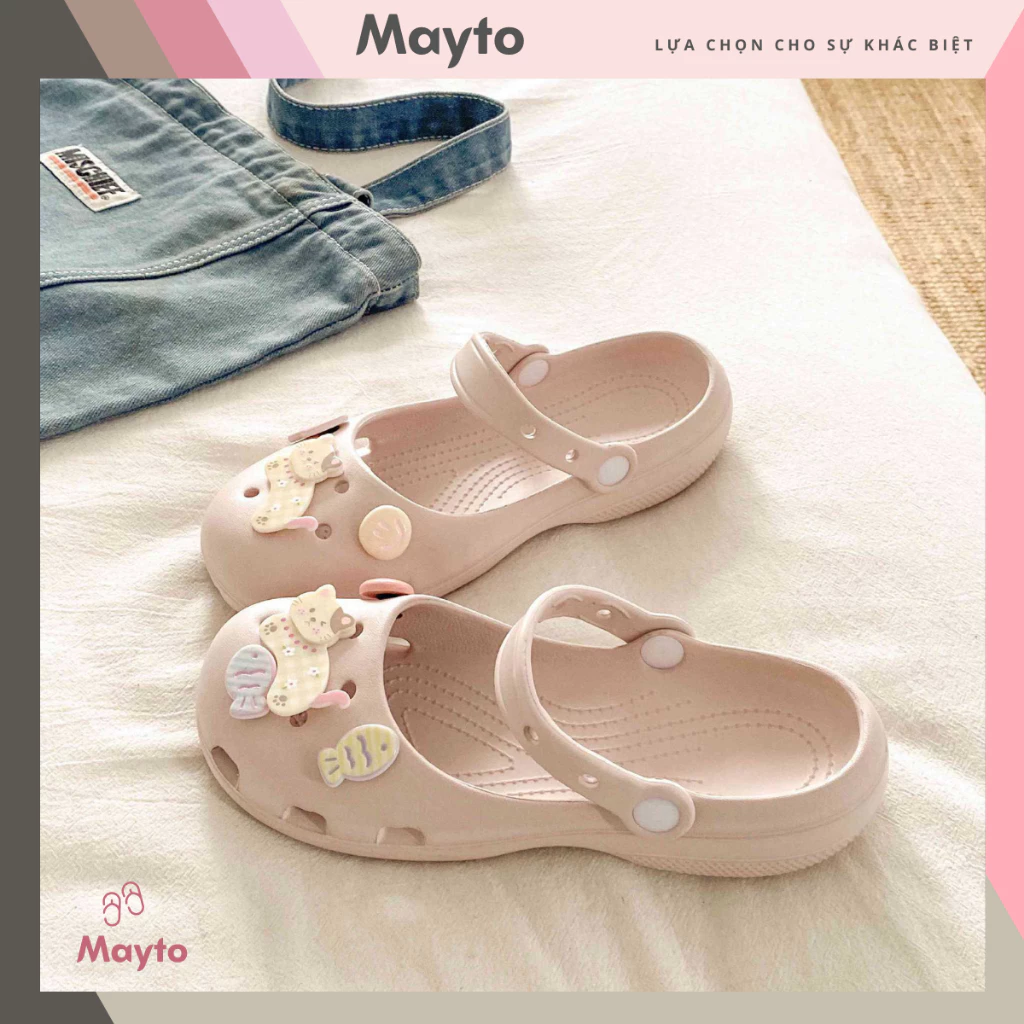 Giày búp bê nữ kiểu dáng ballet đế thấp 3cm có quai hậu kèm charm Mèo cá chạy dễ thương Mayto CS-285