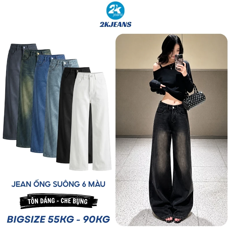 Quần Jean Nữ Bigsize MS105 Ống Suông Rộng Lưng Cao Nhiều Màu Tôn Dáng Mặc Đi Biển 55-90kg 2KJEANS