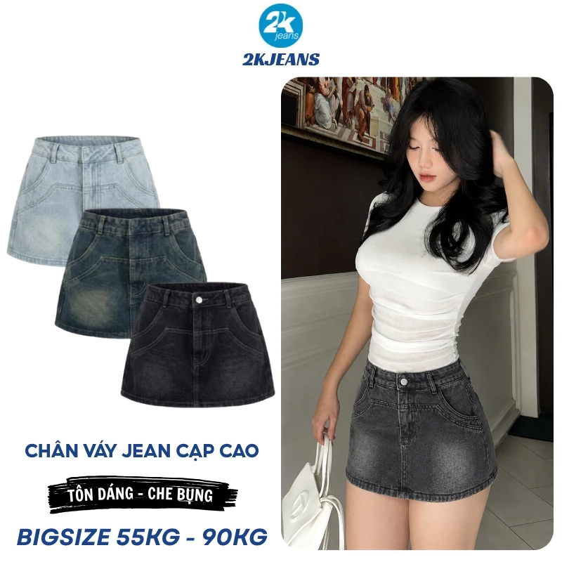 Quần Váy Jean Nữ Bigsize MS2006 Dáng Chữ A Lưng Cao  Che Đùi Dễ Mix  55-90kg ~2KJEANS (LÙI 1 SIZE)