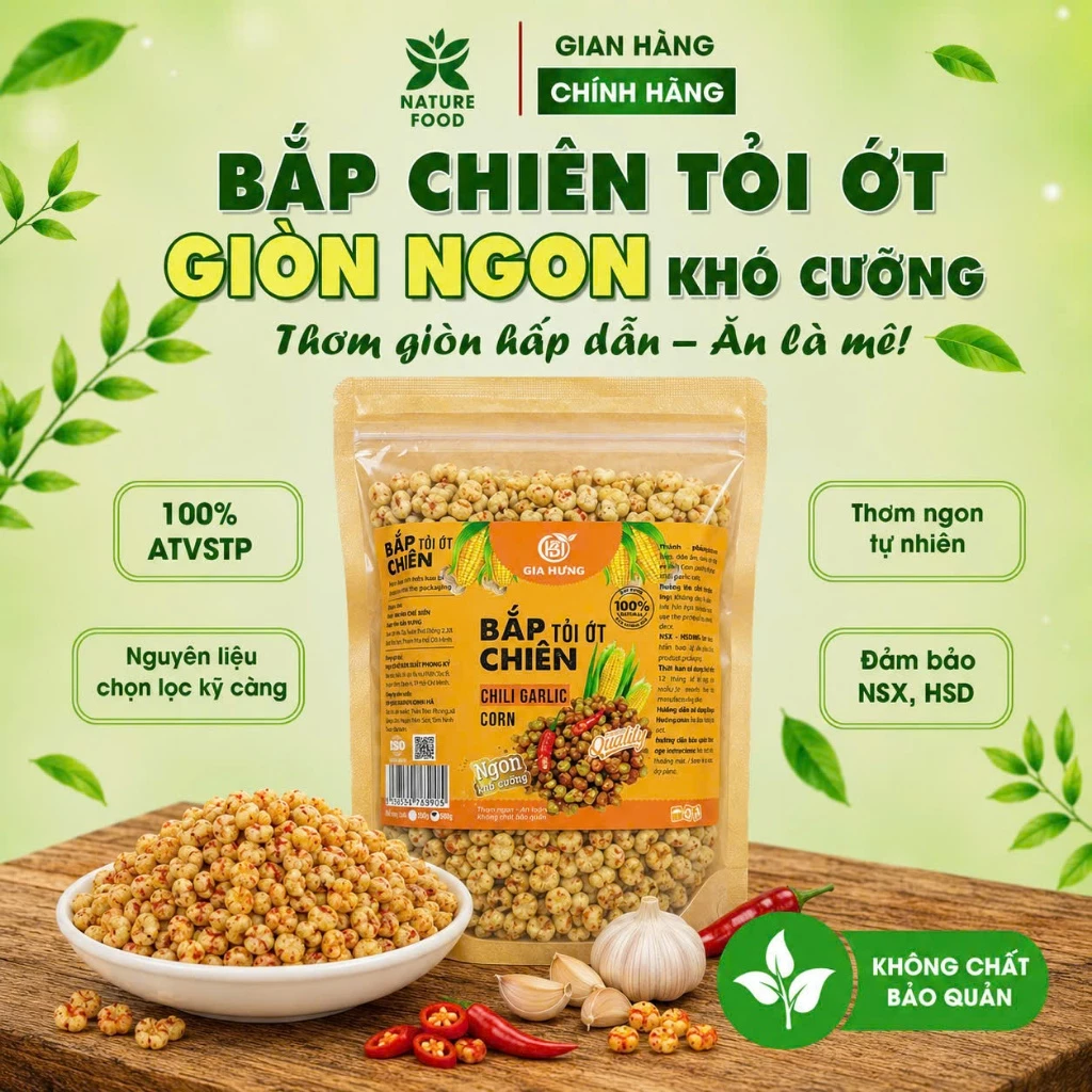 Bắp Chiên Tỏi Ớt, giòn ngon - đậm Vị Phân Phổi bởi  Nature Food ( Có Hồ Sơ Công Bố và Kiểm Nghiệm Sản Phẩm )