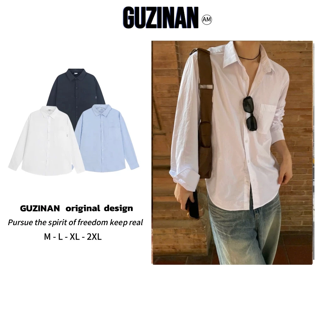 Áo sơ mi dài tay unisex vải Oxford form rộng màu trơn basic cho nam nữ phong cách Hàn Quốc SMD42