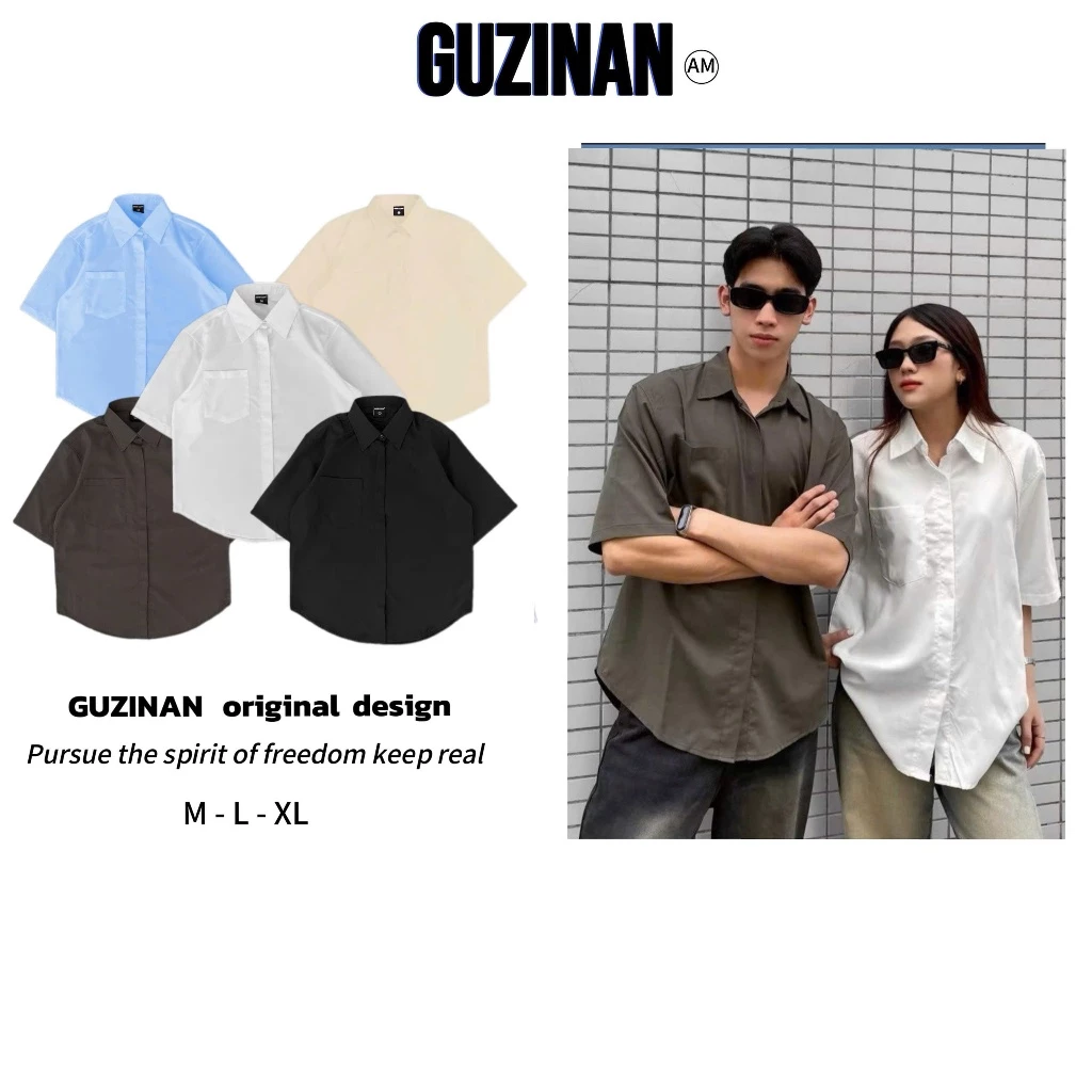 Áo sơ mi cộc tay Unisex vải thô Hàn dáng rộng trẻ trung basic chất thoáng mát cho nam nữ