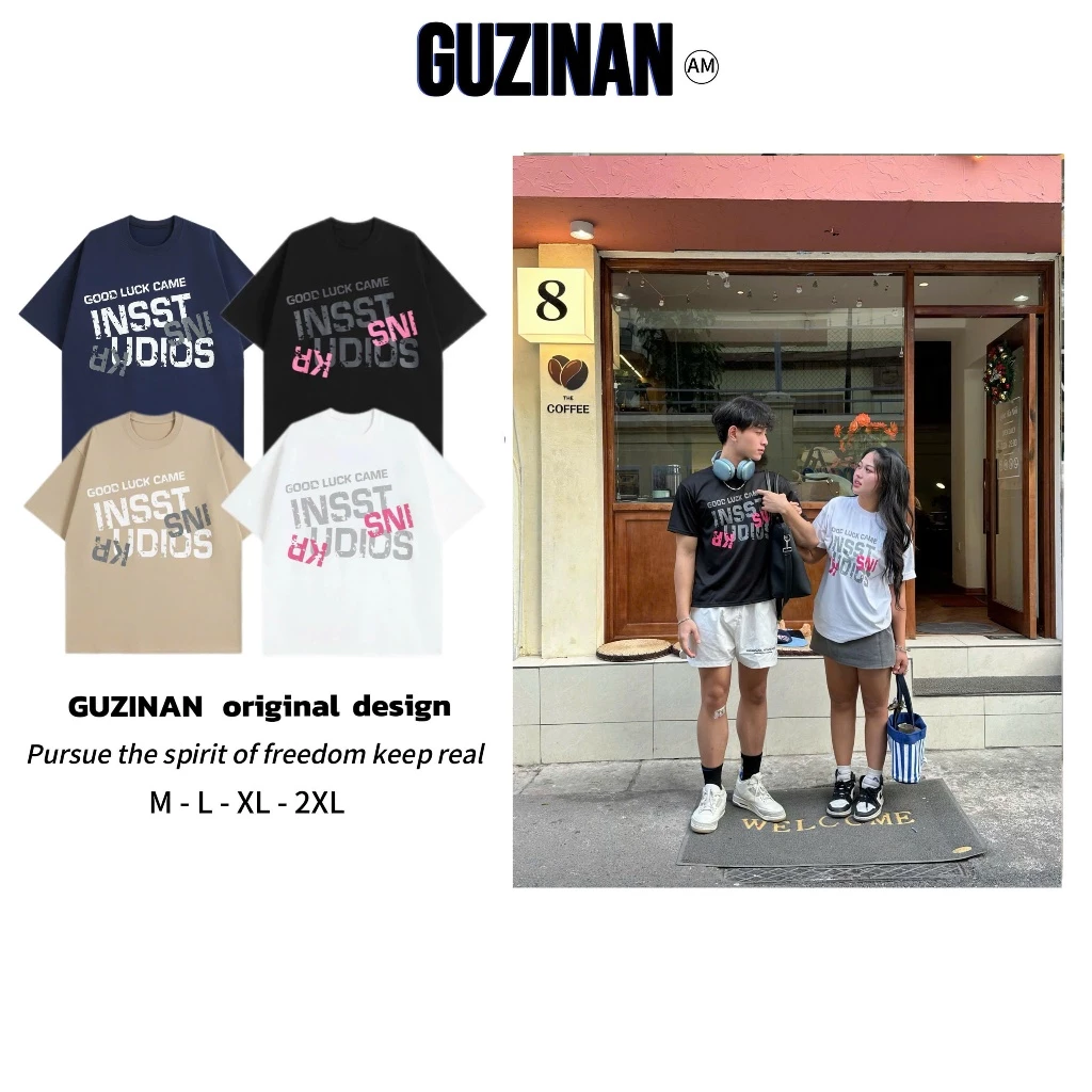 COMBO 2 Áo Thun Nam Nữ Cotton GUZINAN Form Rộng Cao cấp Hình in GOOD Sắc Nét Co Giãn Thấm Hút Mồ Hôi Thoáng Mát ACT101