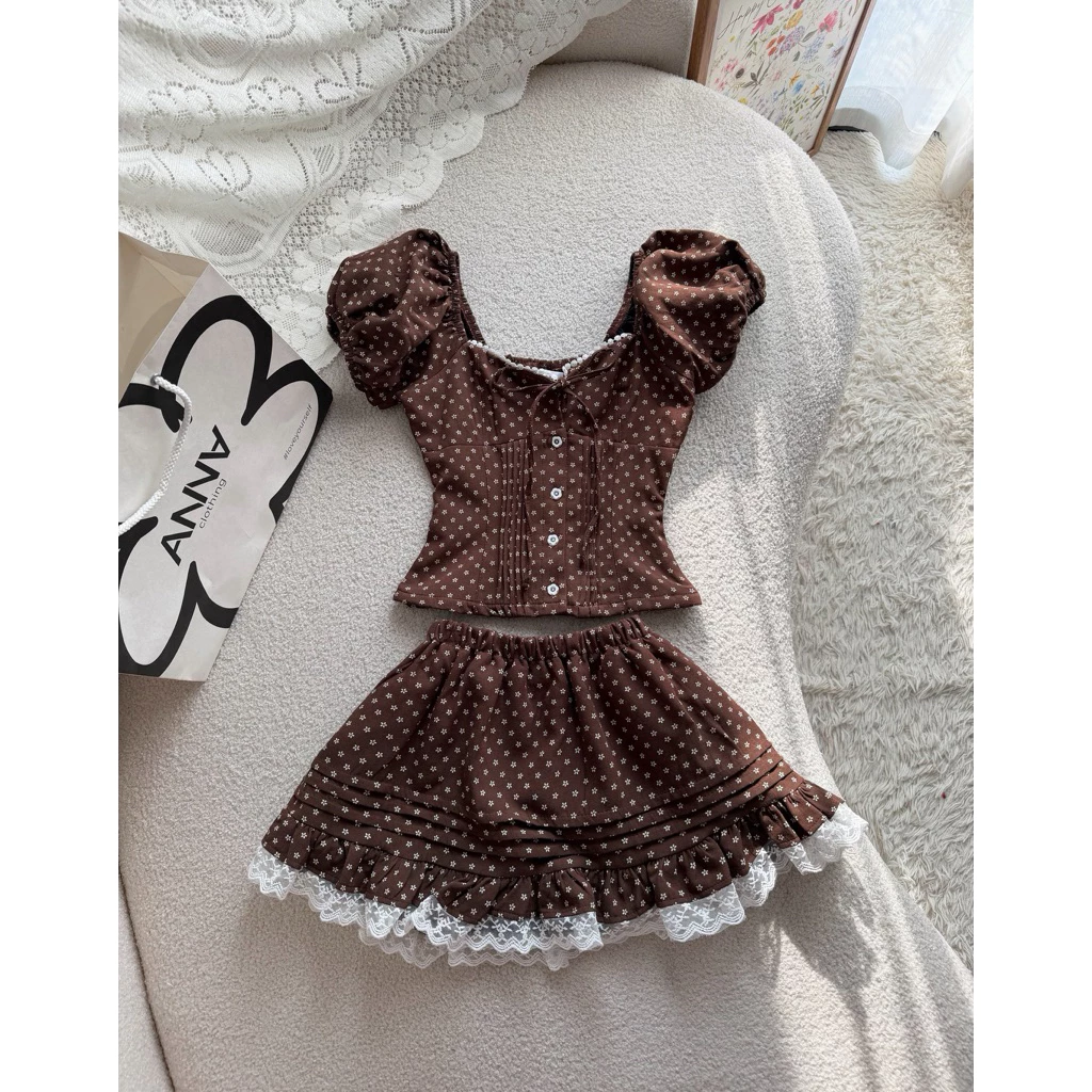 Set Bộ Nữ Hoa Nhí Nâu ANNA - Set Lukis