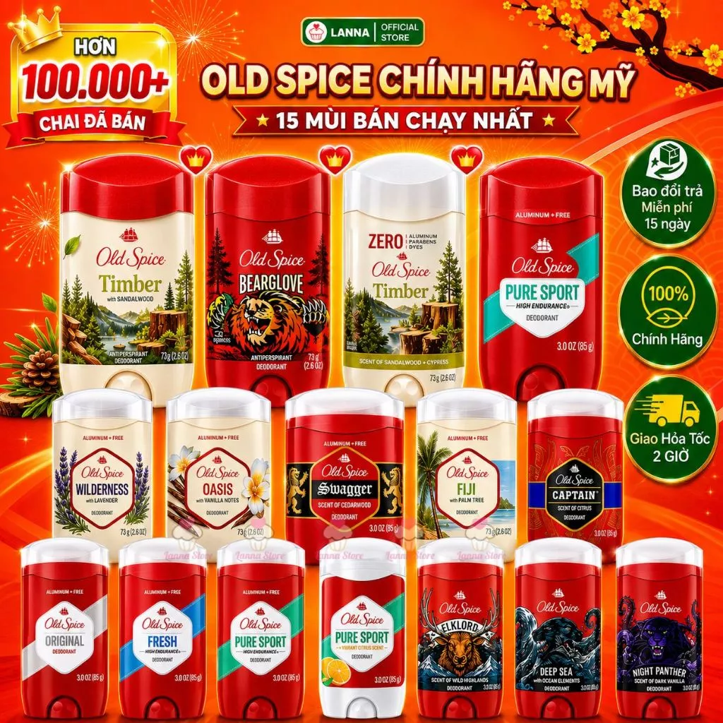 【CHÍNH HÃNG + 20 MÙI】Sáp Khử Mùi & Lăn Khử Mùi Gel Old Spice 85g– Khử Mồ Hôi, Không Ố Vàng, Nam & Nữ