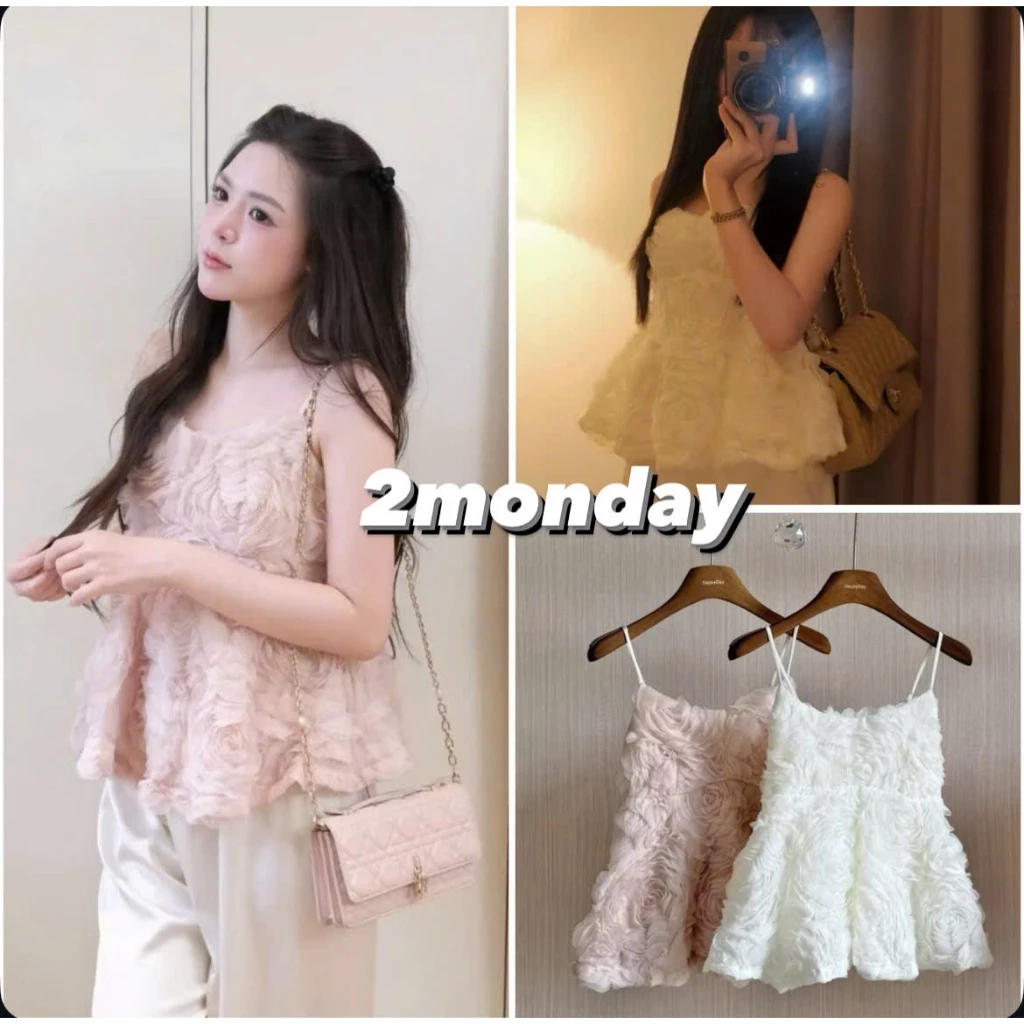 [HÀNG LOẠI 1/ SẴN] ÁO KIỂU NỮ HAI DÂY VOAN HOA HỒNG NỔI PHONG CÁCH SANG TRỌNG 2MONDAY A211