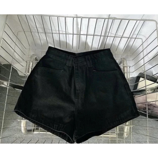 Quần Short Jean Nữ Lưng Cao Wash Đen Phối Thắt Lưng Cá Tính Form A Tôn Dáng - MSJ4827