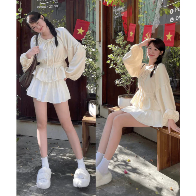 Áo Sơ Mi Nữ Cổ Nơ Tay Bồng Bo Eo Peplum Chất Đũi Hàn Quốc Thanh Lịch - ASM8174