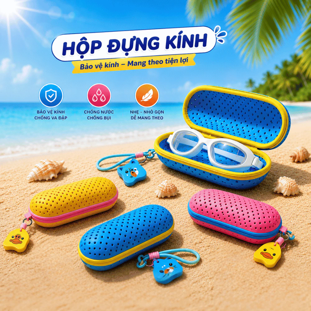 Hộp Đựng Kính Bơi Chống Trầy Xước, Thoáng Khí Nhanh Khô, Hộp Đựng Kính Du Lịch Kèm Móc Treo Tiện Lợi