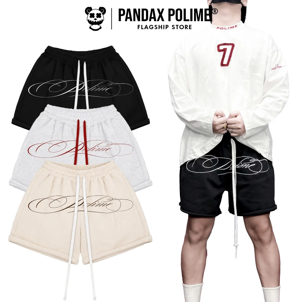 Quần short thêu rách form trên gối vải nỉ chân cua đùi ngố ống rộng ngắn unisex px pandaxvn polime
