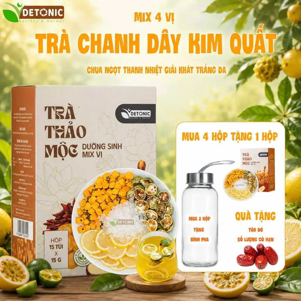 Trà chanh dây kim quất DETONIC trà detox chanh dây, bổ sung vitamin c giúp trắng sáng da, thanh nhiệt giải nhiệt