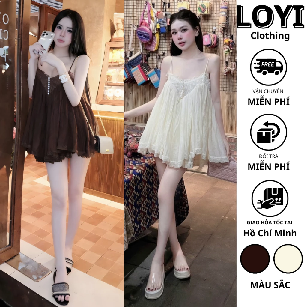 [Hỏa Tốc] Set Đồ Nữ Áo Hai Dây Dáng Babydoll Tơ Mềm + Quần Short Phối Ren, Set Đồ Tiểu Thư Hot Trend