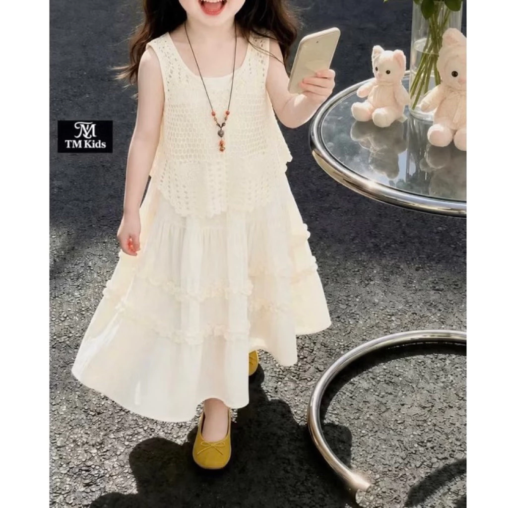 [Siêu Hot] Set váy mẹ và bé xinh 3ct áo ren ,áo 2 dây ,chân váy dài phối bèo cực điệu cho bé gái diện đi chơi -M5