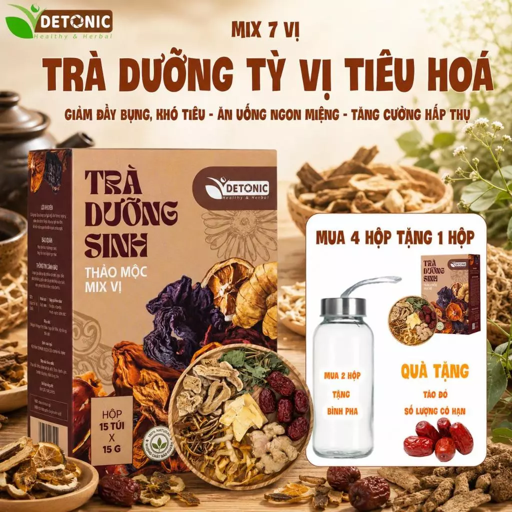 Trà dưỡng tỳ vị DETONIC hỗ trợ tiêu hóa, tăng cường hấp thu dinh dưỡng, giảm ợ hơi đầy bụng, ăn uống không ngon miệng