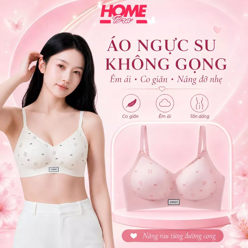 [MẪU MỚI] Áo ngực nữ đúc su không gọng cao cấp,Áo lót nữ mút mỏng họa tiết xinh xắn HOMEBRA A975