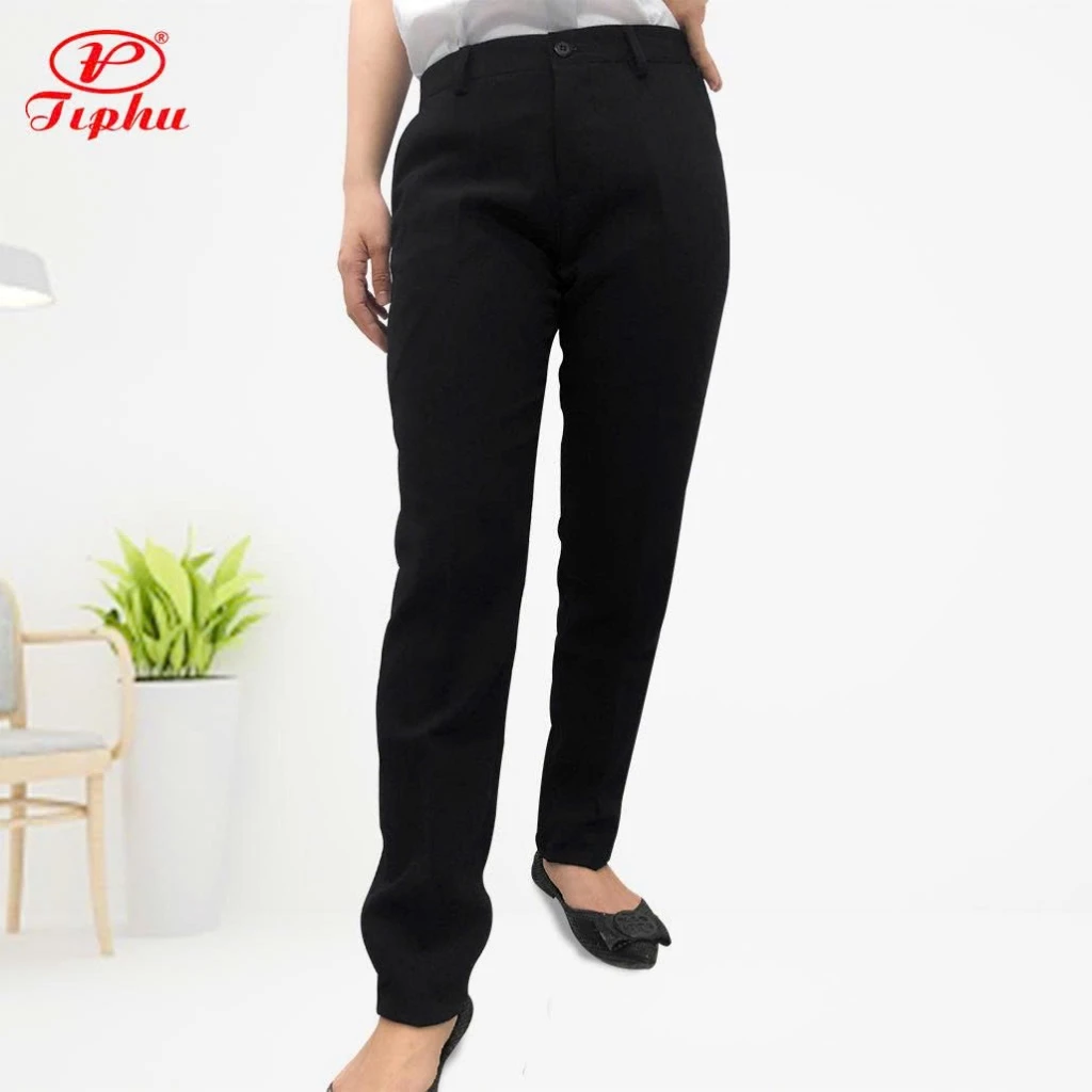 Quần nữ lưng cao 2 nút, đồng phục học sinh, vải tuyết mưa không nhăn, màu đen và xanh, Amazing