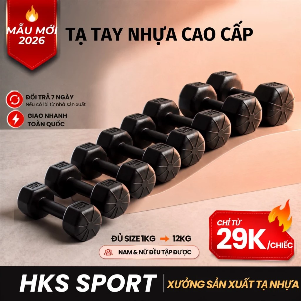 Tạ tay bọc nhựa cao cấp loại 1 mẫu mới 2026 (1kg, 2kg, 3kg, 4kg, 5kg, 6kg, 7kg,8kg)