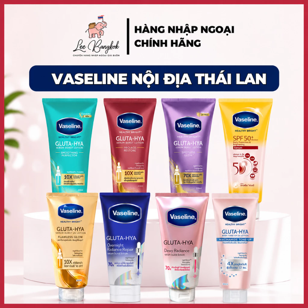 [Made in Thailand] Sữa Dưỡng Thể Dưỡng Trắng Da Toàn Thân Vaseline 10X Healthy Bright Gluta HYA 260-300-330ml LEEBANGKOK