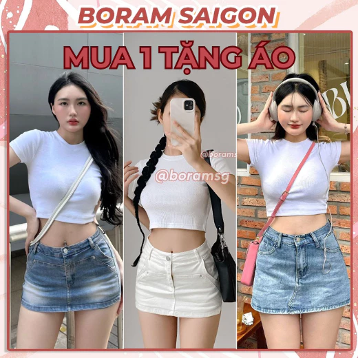 Quần váy nữ tổng hợp jean kaki trắng BORAM SG