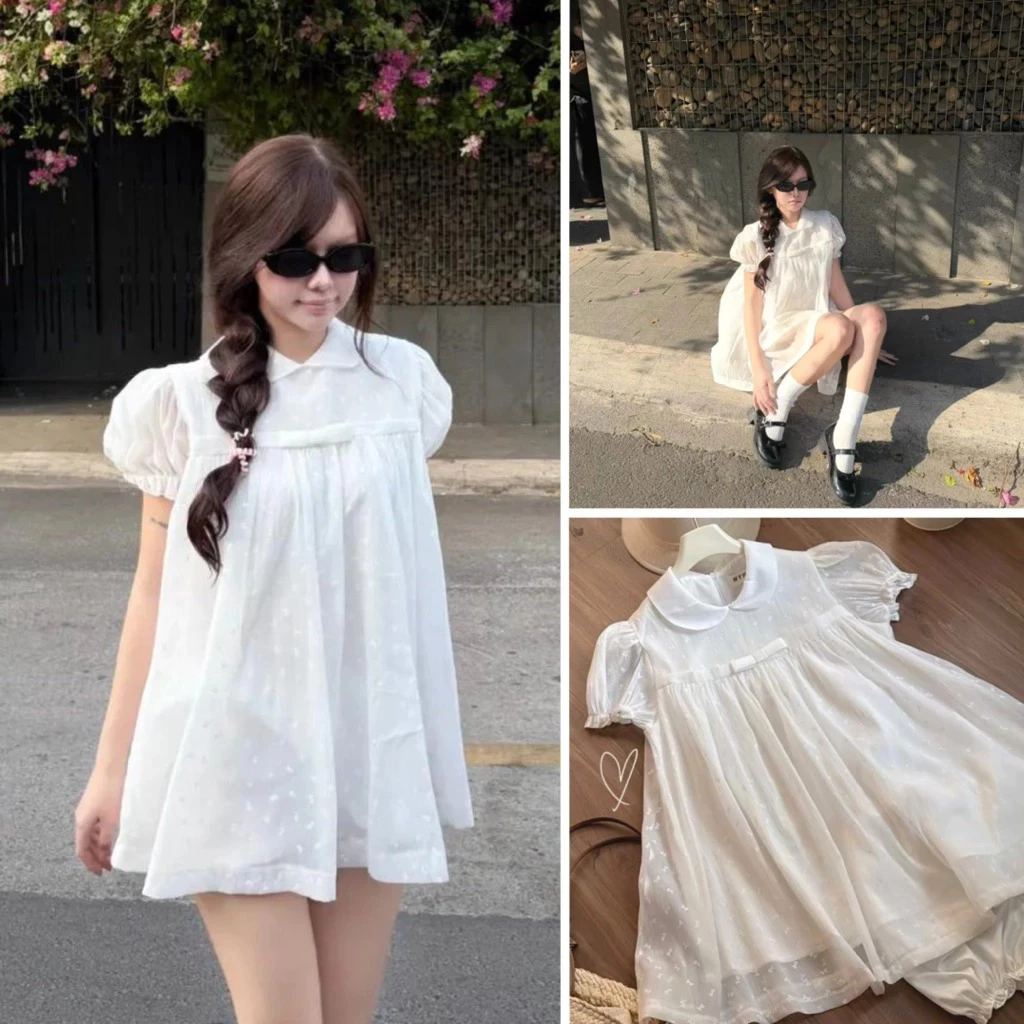 ( Kèm Quần) ÁO VÁY TIỂU THƯ FORM DÁNG BABYDOLL REN HOA THÊU NỔI SIÊU XINH BUN222