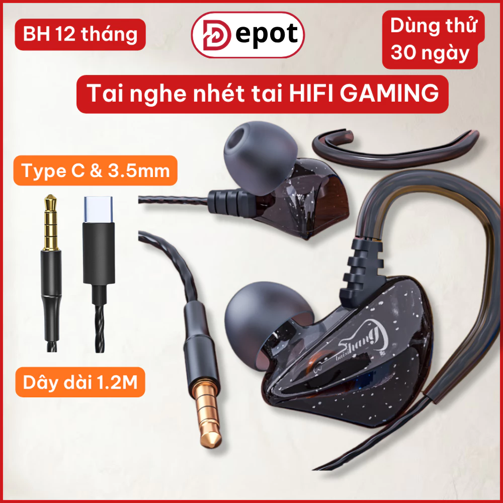 Tai Nghe Nhét Tai HiFi Pro siêu Bass Chống Ồn Cực Tốt, Âm Thanh Hay như Rạp Phim, Dây 1m2 Chơi Game cực Ngon.