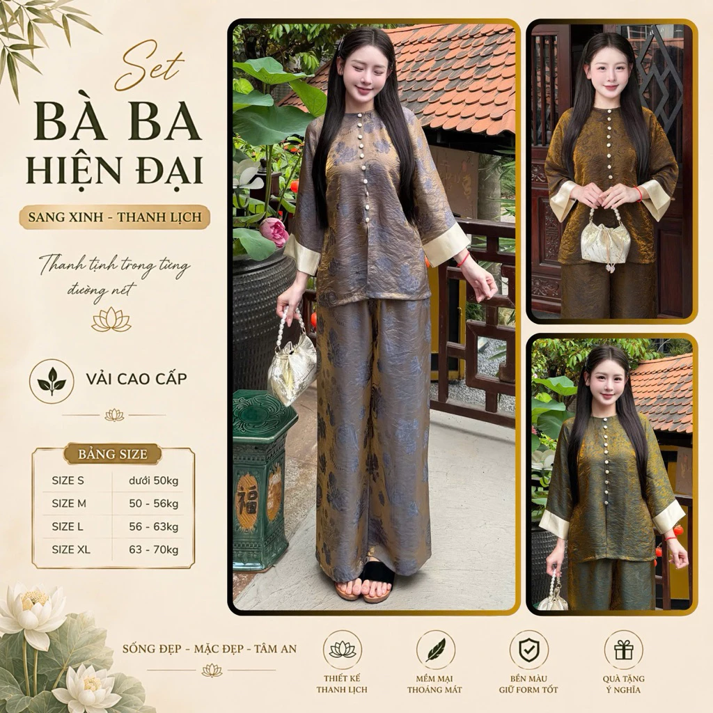 LAM03 Bộ bà ba phom suông hiện đại chất tơ ánh kim cao cấp,  phom chuẩn nhiều size nhiều màu
