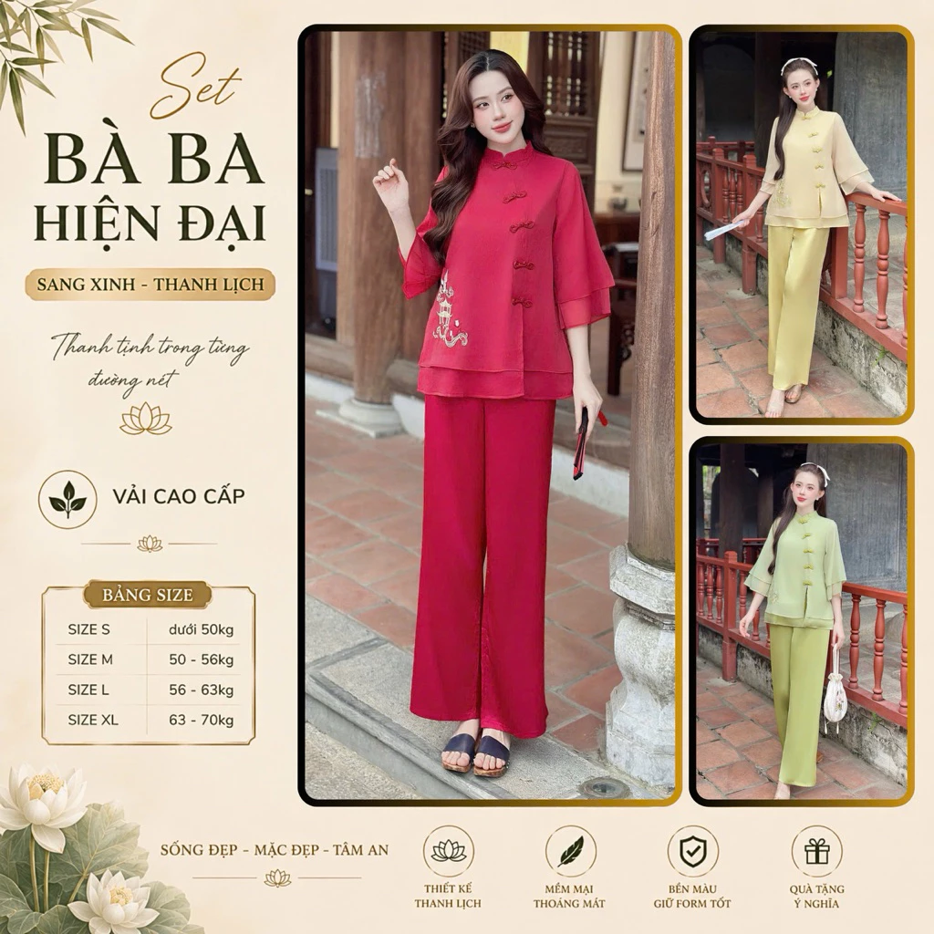 LAM8 Bộ pháp phục đi chùa nữ tơ thêu thiết kế xinh, phom chuẩn có size