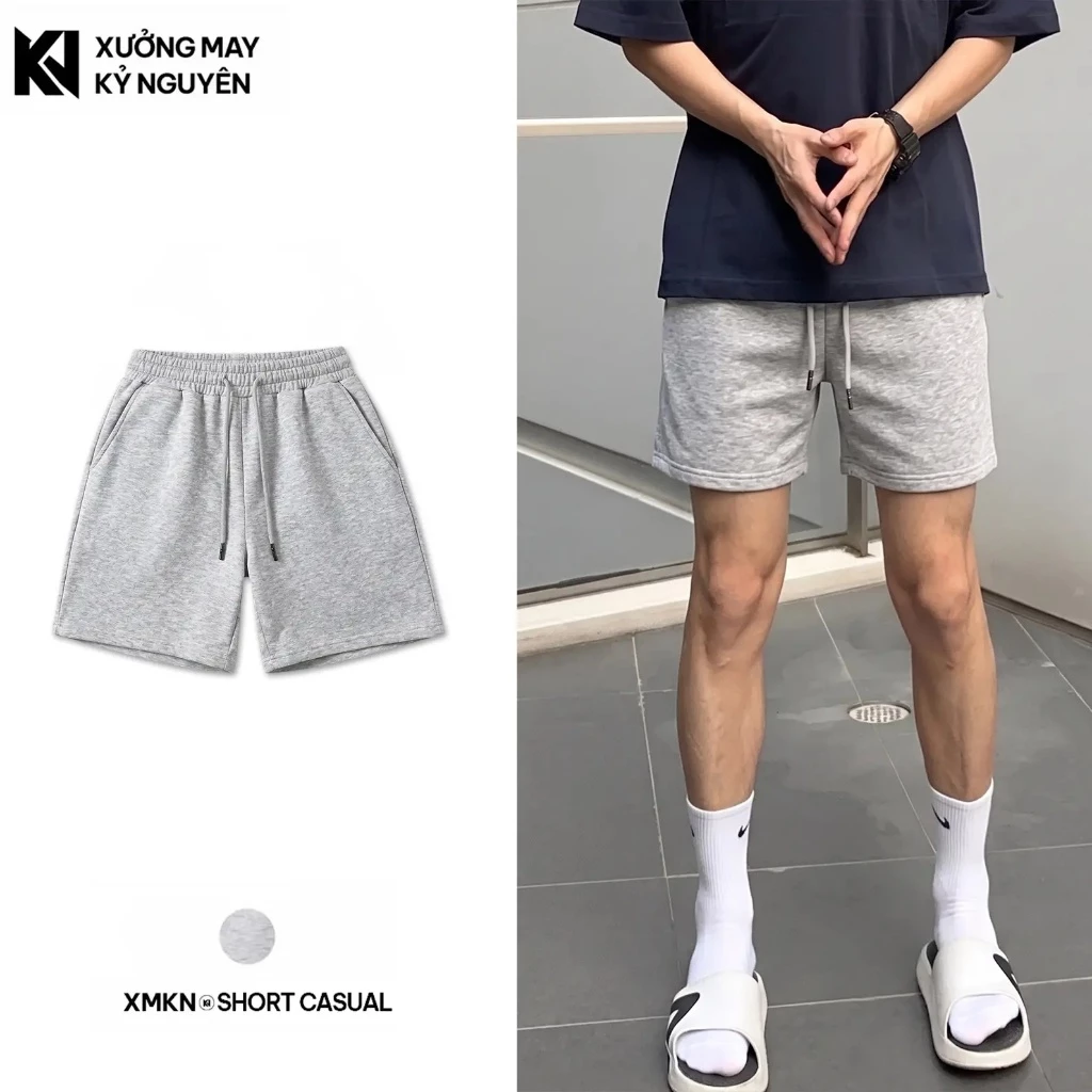 Quần Đùi Nam Mặc Ở Nhà Nỉ 2 Da - Quần Short Xám Tiêu Form Trên Gối Casual XMKN