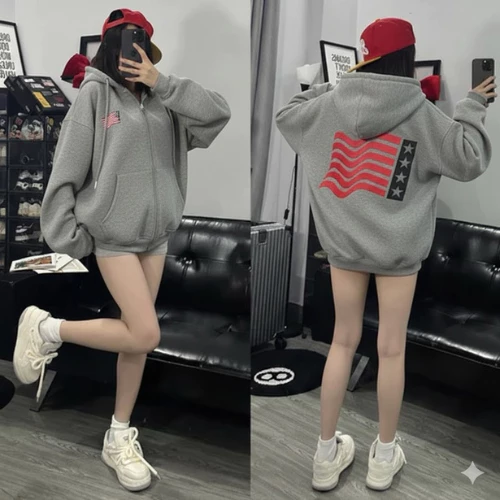 Áo Hoodie Zip Oversize Unisex In Hình Cờ Mỹ Form Rộng Cá Tính Chất Nỉ Dày Cao Cấp ( có túi trong )